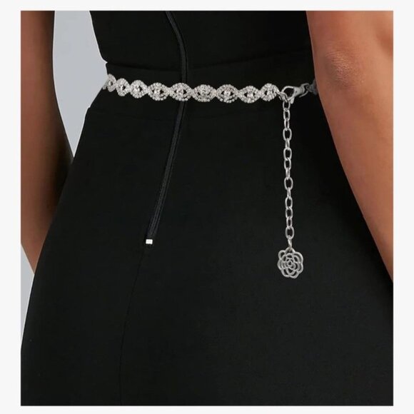 Rhinestone Womens Belt Sparkly Silver Crystal Diamond Look Wedding Bridal Formal - Picture 2 of 11